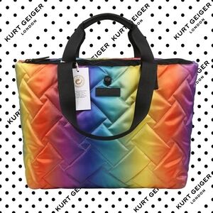 ​NWT Kurt Geiger London Rainbow Recycled Nylon Quilted Shopper Tote - Large
